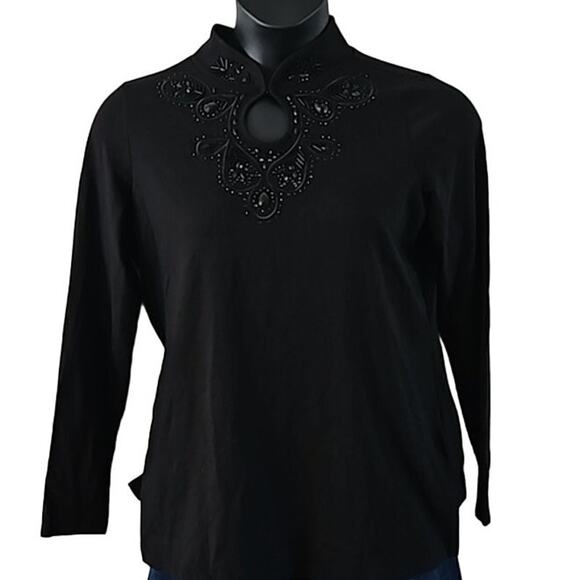 Belle by Kim Gravel TripleLuxe Keyhole Top Black Embellished Size Small NWOT - Picture 1 of 7
